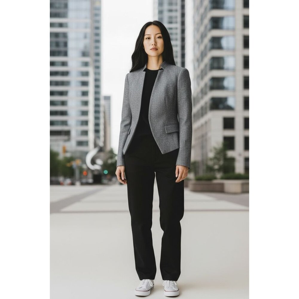 Ann Taylor Womens Blazer Jacket Size 8 Gray Tweed Work Office Career Long Sleeve